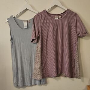 LOGO by Lori Goldstein Short Sleeve Eyelet back Top And Tank Twin Set L